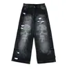 Nuevos Jeans Retro Gótico Americano de Calle Diseño Roto de Alta Calle Americana Oscuros Rectos Nuevo Estilo Otoño e Invierno