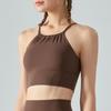 Ropa interior deportiva plisada con cuello delantero Ningbo Dashu para mujer, top de fitness con almohadilla para el pecho, chaleco sujetador de yoga halter colgante