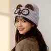 Chapéu de Tricô Fofo com Orelhas de Gato para Mulheres no Outono e Inverno, Chapéu de Lã Quente para Cabeça Grande, Chapéu Frio Cartoon com Rosto de Gato Mostrando Orelhas Pequenas para Proteção contra Frio