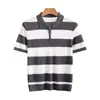 Camisa Polo Rayada 100% Lyocell Tencel Media Cremallera Tejida Manga Corta Top Casual para Hombre Verano Cuello Camisero Camiseta
