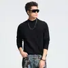 Camisa básica de cuello semi-alto, moderna y elegante, estilo coreano para hombre, camiseta de manga larga de algodón puro, color liso simple para otoño, casual y versátil