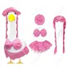 Peluca de Ganso, Peluca de Ganso para Porche, Peluca para Mascota, Set de Ganso Ondulado Estilo Pastoral, Sombrero de Paja, Babero, Disfraz de Fiesta