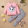 Ropa de Otoño para Niños Ropa Infantil de Manga Larga Gato de Ojos Grandes Lazo Conjunto de Dos Piezas Moda Europea y Americana Ropa Infantil Traje para Niños y Niñas Pequeños y Medianos