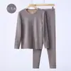 350g Meiyabi Cuello Redondo Pequeño Terciopelo Alemán Ropa Interior Térmica Seda Cachemir Ropa de Otoño y Pantalones Traje de Hombre