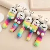 Colgante de bolso para mujer con pompón de oso de cola larga de colores, llavero para coche, accesorio para colgar en mochila y teléfono, colgante de moda