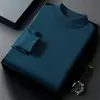 Nuevo suéter de punto para hombre de otoño e invierno, color liso, anti-pilling, suéter de lana de punto fino, manga larga, cuello semialto, ropa para hombre