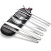 Set de Cubiertos Portátiles de Acero Inoxidable de Fábrica de 7 Piezas Producto Cuchillo, Tenedor, Cuchara, Palillos, Popote Almacenamiento Portátil para Exteriores