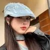 Chapéu estilo coreano com laço na frente Chapéu de cowboy versátil que mostra o rosto Chapéu de pintor com aba de pato Boina literária de jornaleiro Tendência