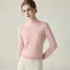 Suéter de punto 100% cachemir puro de cuello alto medio para mujer, nueva capa base ajustada otoño/invierno, elegante y con estilo para el trabajo