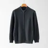Cardigan de Cashmere Masculino 100% Caxemira Pura Novo Casual Cor Sólida Gola Meia-Alta Suéter Quente Tricotado Jaqueta