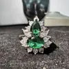 Anillo para Mujer con Circonita Esmeralda, Anillo Abierto con Dulce Diseño de Nicho, Anillo para Dedo Índice, Anillo Ajustable de Moda