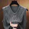 Chaleco de Punto para Hombre Mezcla de Lana Jacquard Intarsia Patrón de Diamantes Suave Cómodo