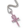 Collar de estilo hip hop europeo y americano con colgante de cruz con forma de llave egipcia Anhe de circonita rosa, accesorios de moda para parejas