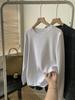 T-shirt redonda de manga comprida com escovagem super popular para mulheres outono e inverno espessada solta modeladora cor sólida básica top moderno