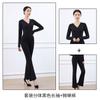 Traje de entrenamiento de etiqueta corporal Bermanga, nuevo estilo, manga corta, cuello en V, corte entallado, para espectáculos de danza, pantalones de campana grande para mujer