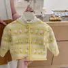 Cardigan Suéter Novo Estilo Outono e Inverno para Meninas Estilo Coreano Infantil Lindo Pato Azul Pequeno Casaco Suéter Tricô Suave