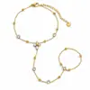 Pulseira de Aço Inoxidável Cruzada Fashionável Tendência Estilo Ins Corrente para Dorso da Mão Cravejada com Zircônia Banhada a Ouro 18K Real À Prova d'Água Resistente à Descoloração Joia para Mão