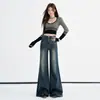 Jeans acampanados elásticos de cintura alta, desgastados, lavados en azul vintage, transfronterizos, para mujer, nuevo modelo de principios de otoño 2026, adelgazantes y levantacola