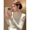 Elegante top de punto con mangas largas, estilo invierno, capa interior, capa base, top tipo suéter para mujer, color albaricoque