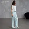 Xin Gou Jeans Finos de Cintura Alta para Resfriamento Feminino Soltos Retos de Perna Larga com Caimento Proteção Solar Calças Compridas até o Chão 26 Outono Novo Estilo