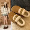 Sapatos Sapatos de Algodão Engrossados Nova Fivela Estilo Birkenstock Quente 2026 Inverno Com Pelúcia Proteção Contra Frio Pão Fundo Plano Botas de Neve Uma Tira