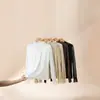 Procesamiento PersonalizadoCamisa Base de Malla Patchwork de Cuello Alto Medio para Mujer con Mangas de Campana Elásticas de Algodón Acanalado