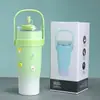 Copo térmico de grande capacidade para mulheres, aço inoxidável, design estiloso, tamanho extragrande, portátil, com canudo, adequado para uso no carro