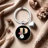 Chaveiro de Flor Rosa Mais Vendido no Exterior Letra A-Z Moda Retrô Pedra do Tempo Chaveiro de Carro Personalizado Atacado