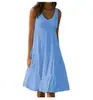 2025Wish Amazon Aliexpress Roupas Femininas 7 Cores 5 Tamanhos Sem Mangas Decote Redondo Patchwork Bainha Larga Vestido de Praia Estilo Europeu e Americano