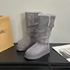 Botas de nieve altas grises para mujer, nuevo estilo de invierno 2026, con suela gruesa, forradas de felpa, botas de nieve de longitud media extra gruesas/zapatos de algodón.