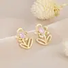 Moda Coreana Pendientes Incrustados de Circonita Lujo Ligero para Mujer Pendientes de Aguja de Plata S925 Pétalo de Rosa de Alta Calidad Pendientes Versátiles