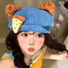 Bonito Boina 3D con Orejas de Gato para Mujer, Circunferencia de Cabeza Grande, Hace que la Cara Parezca Más Pequeña, Versátil Boina de Periódico/Pintor