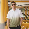 Tendencia de Moda Retro Americana de Verano Versátil Degradado Manga Corta Nueva Marca de Moda Suelta Cómoda Transpirable Camiseta para Hombre