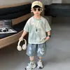 Conjunto de Verano de Manga Corta para Niños 2026 Nuevo Estilo Coreano Conjunto Elegante de Dos Piezas de Moda para Niños Pequeños