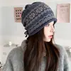 Chapéu Slouchy Fair Isle para Mulheres, Moda Outono e Inverno Quente Chapéu de Tricô com Cordão, Borda Enrolada Vintage para Circunferência da Cabeça Grande Chapéu de Lã