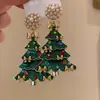 Atmósfera Navideña Pendientes de Perlas con Árbol de Navidad de Diamantes de Colores, Personalizados, Modernos, Únicos, Pendientes de Lazo de Alta Gama