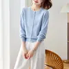 Cardigã de Manga Longa com Gola Redonda em Cor Contrastante e Design Elegante em Tricô para Mulheres, Peça de Roupa Exterior da Temporada Primavera 2026