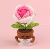 Vaso de Expressão Tulipa Rosa Transfronteiriço Ornamento de Mesa Não Me Esquecas Planta em Vaso Buquê Fio Acabado Tricotado à Mão Pequena Planta em Vaso