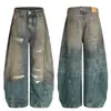 Fx081 Estilo Americano High Street Unisex Gama Alta Lavado Diseño Desestructurado Desgastado Jeans Holgados para Hombre Scimitar