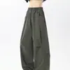 Primavera 2026 Nuevos Pantalones de Trabajo Casuales Color Verde Militar Americano Doble Capa Cintura Alta Pierna Ancha Pantalones Rectos de Calle Modernos