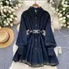 Vestido de Mezclilla Asimétrico con Cordones en la Cintura para Mujer, Estilo Retro de Hong Kong, Nuevo, Elegante, de Alta Gama, Holgado, Efecto Adelgazante