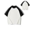 Camiseta de Manga Corta a Rayas de Algodón Puro de Tres Rayas para Mujer en Verano con Costuras de Color Contrastante, Diseño Personalizado y Chic, Raglán Lisa Ligera