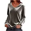2026 Amazon Transfronterizo Europeo y Americano Primavera y Otoño Nuevo Top Camiseta Suelta de Manga Larga de Color Sólido con Cuello en V para Mujer