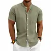 Venta al por mayor transfronteriza estilo americano de verano lino casual para hombre hawaiana simple retro cuello mao manga corta camisa cárdigan para hombre