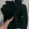 Tecido de fio de núcleo, estilo artístico, suéter super valorizador para mulheres, camada base quente para outono e inverno, blusa de malha com gola semi-alta