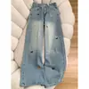 Chao Li tiene en stock jeans de pierna ancha para mujer, nuevo estilo de otoño, azul claro estilo americano, de cintura alta, pantalones rectos ajustados para personas petite.