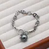 Cadena de Nariz de Cerdo Colgante de Perla Verde Tahitiana Imitación Hebilla Ot Collar Cadena para Suéter Pulsera Diseño de Lujo de Nicho Accesible para Mujeres
