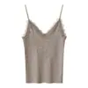 Camisola de Encaje 100% Lana de Oveja para Mujer, Camiseta Básica Blanca de Cuello en V Ajustada para Otoño