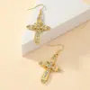 Pendientes de aro con cruz de diamantes de alto sentido de la moda europea y americana para mujer, personalidad, diseño creativo, pendientes huecos, joyería para la oreja, venta al por mayor