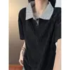Camisa Polo de Retazos Pied de Poule Estilo Americano para Hombre, Camiseta de Manga Corta, Camiseta Fresca de Moda de Media Manga para Verano